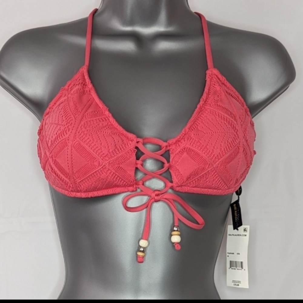 Ralph Lauren Polo Coral Lace-Up Bikini Top